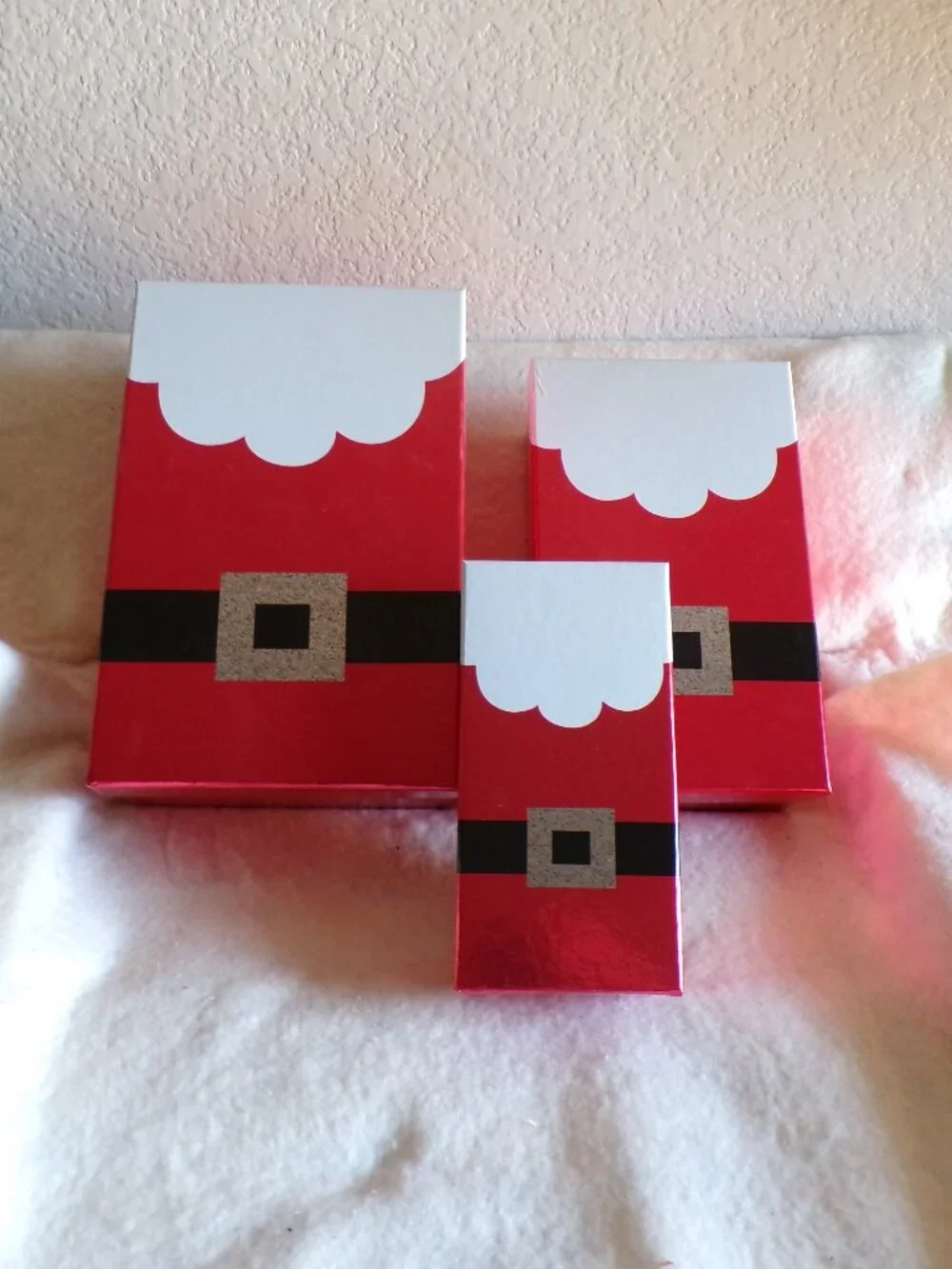 3 Santa Clause Gift Boxes Decor New Suit Belt Beard